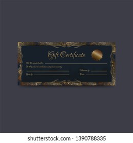 Gift Certificate or coupon, voucher layout decorated with motifs.
