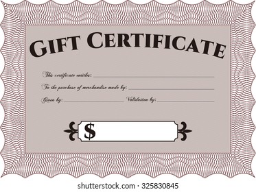 Gift certificate. Customizable, Easy to edit and change colors.Lovely design. With great quality guilloche pattern. 