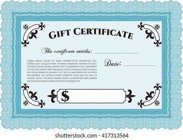 Gift certificate. Detailed. Cordial design. With background. 