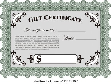 Gift certificate. Detailed. Easy to print. Nice design. 