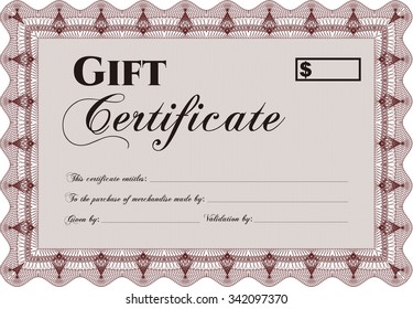 Gift certificate. Detailed.Easy to print. Cordial design. 