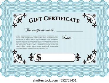 Gift certificate. Detailed.With great quality guilloche pattern. Retro design. 