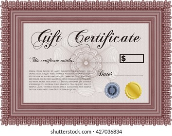 Gift certificate. Easy to print. Cordial design. Detailed. 