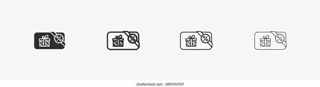 Gift certificate flat vector icon. Black gift certificate symbol with editable stroke for holiday and marketing. Business icon vector with percent sign