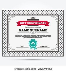 Gift certificate. Flowers sign icon. Roses symbol. Bouquet. Template with vintage patterns. Vector