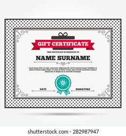 Gift certificate. Globe sign icon. World logistics symbol. Worldwide travel flights. Template with vintage patterns. Vector