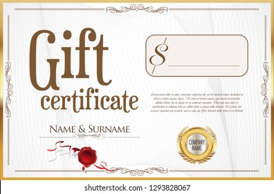 Gift Certificate with golden seal and design border 