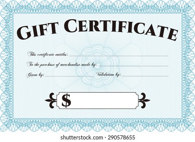 Gift certificate. With guilloche pattern and background. Vector illustration.Elegant design. 