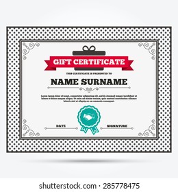 Gift certificate. Handshake sign icon. Successful business symbol. Template with vintage patterns. Vector
