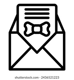 Vector de esquema de icono de certificado de regalo. Servicio de entrega de regalos. Envío de carta sorpresa