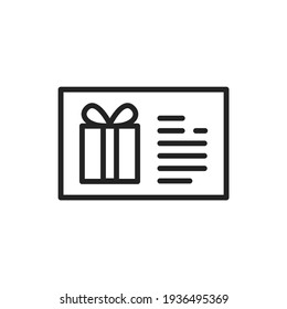 Icono de línea de certificado de regalo. Elemento vector aislado.