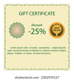 Gift certificate on a light yellow background