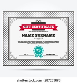 Gift certificate. Palm Tree sign icon. Travel trip symbol. Template with vintage patterns. Vector