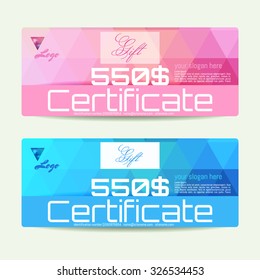 Gift certificate & place for text, logo, contact information. The combination of graphic elements with typography. Example designs for cafe, hotel, stores, promotions, advertising.