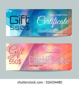 Gift certificate & place for text, logo, contact information. The combination of graphic elements with typography. Example designs for cafe, hotel, stores, promotions, advertising.