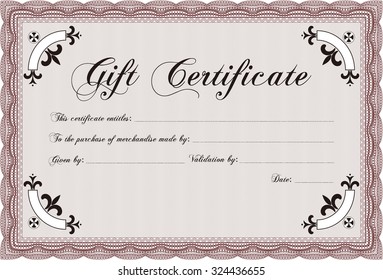 Gift certificate. Retro design. Border, frame.Easy to print. 