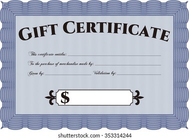 Gift certificate template. Artistry design. With guilloche pattern and background. Vector illustration.