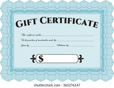 Gift certificate template. Beauty design. With great quality guilloche pattern. Vector illustration.