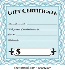 Gift certificate template. Beauty design. With linear background. Border, frame. 