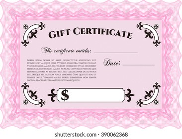 Gift certificate template. Border, frame. Beauty design. With linear background. 