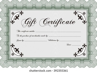 Gift certificate template. Border, frame. Beauty design. With linear background. 