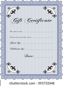 Gift certificate template. Border, frame. With quality background. Superior design. 