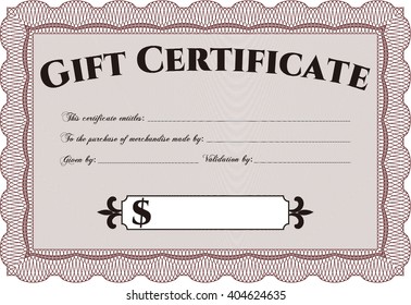 Gift certificate template. Border, frame. With linear background. Beauty design. 