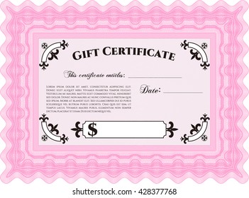 Gift certificate template. Border, frame. With linear background. Beauty design. 
