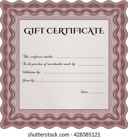 Gift certificate template. Border, frame. With quality background. Superior design. 