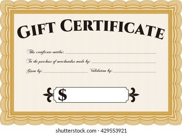 Gift certificate template. Border, frame. With linear background. Beauty design. 