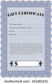 Gift certificate template. Border, frame. Superior design. With quality background. 