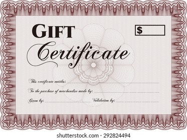 Plantilla de certificado de regalo. Borde, marco. Diseño de belleza. Fondo complejo. 