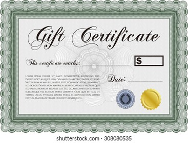 Gift certificate template. With complex background. Detailed.Nice design. 