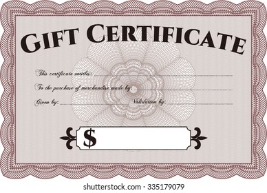Gift certificate template. With complex background. Border, frame.Beauty design. 
