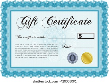 Gift certificate template. Complex design. Printer friendly. Detailed. 