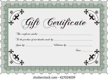 Gift certificate template. Complex design. Printer friendly. Detailed. 
