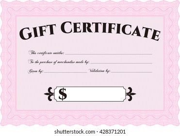 Gift certificate template. Complex design. Printer friendly. Detailed. 