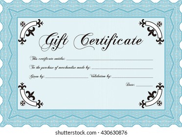Gift certificate template. Complex design. Printer friendly. Detailed. 