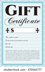 Gift certificate template. With complex linear background. Vector illustration.Elegant design. 