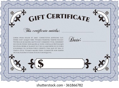 Gift certificate template. Cordial design. With complex background. Detailed.