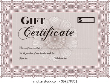 Gift certificate template. Cordial design. With great quality guilloche pattern. Customizable, Easy to edit and change colors.