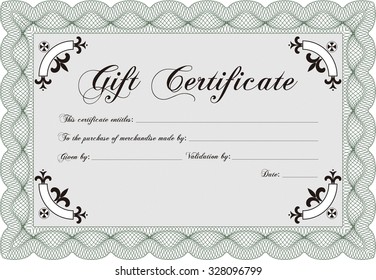 Gift certificate template. Customizable, Easy to edit and change colors.With complex linear background. Cordial design. 