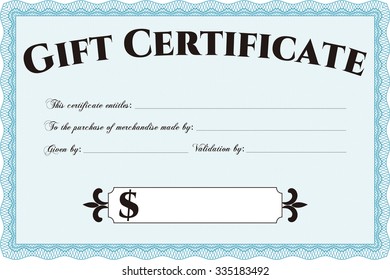 Gift certificate template. Customizable, Easy to edit and change colors.Retro design. With guilloche pattern and background. 