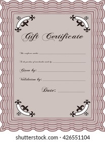 Plantilla de certificado de regalo. Detallado. Diseño complejo. Fácil de imprimir. 
