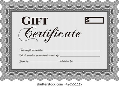 Gift certificate template. Detailed. Complex design. Printer friendly. 