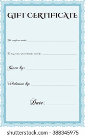 Gift certificate template. Detailed. Printer friendly. Complex design. 