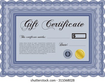 Gift certificate template. Detailed.Excellent complex design. With guilloche pattern and background. 