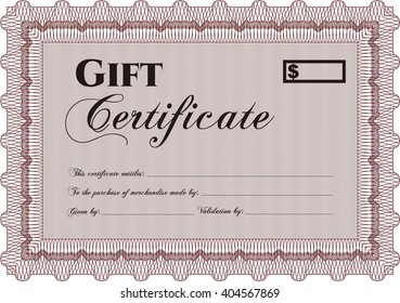 Gift certificate template. Easy to print. Nice design. Detailed. 