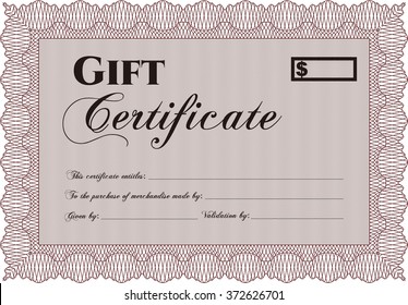 Plantilla de certificado de regalo. Diseño elegante. Con patrón de guilloche. Ilustración vectorial.