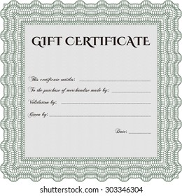 Plantilla de certificado de regalo. Buen diseño. Con patrón de guilloche y fondo. Detallado.